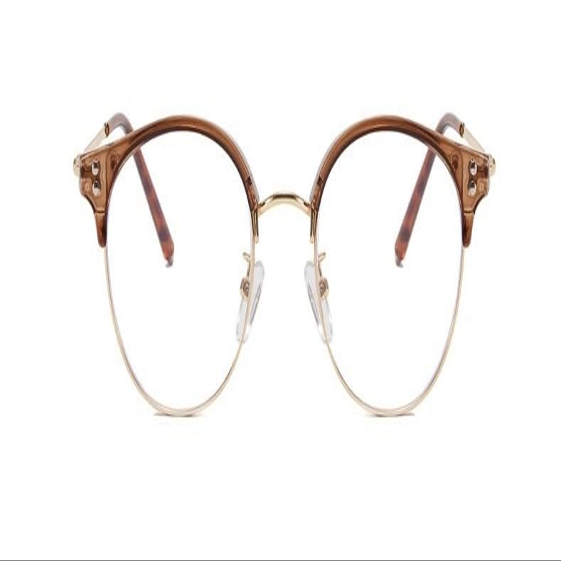 VENOAL Blue Light Blocking Anti-Ultraviolet Round Large Metal Computer Reader Presbyopia Glasses Plain Glasses (Color : Tea-Gold, Size : +100)