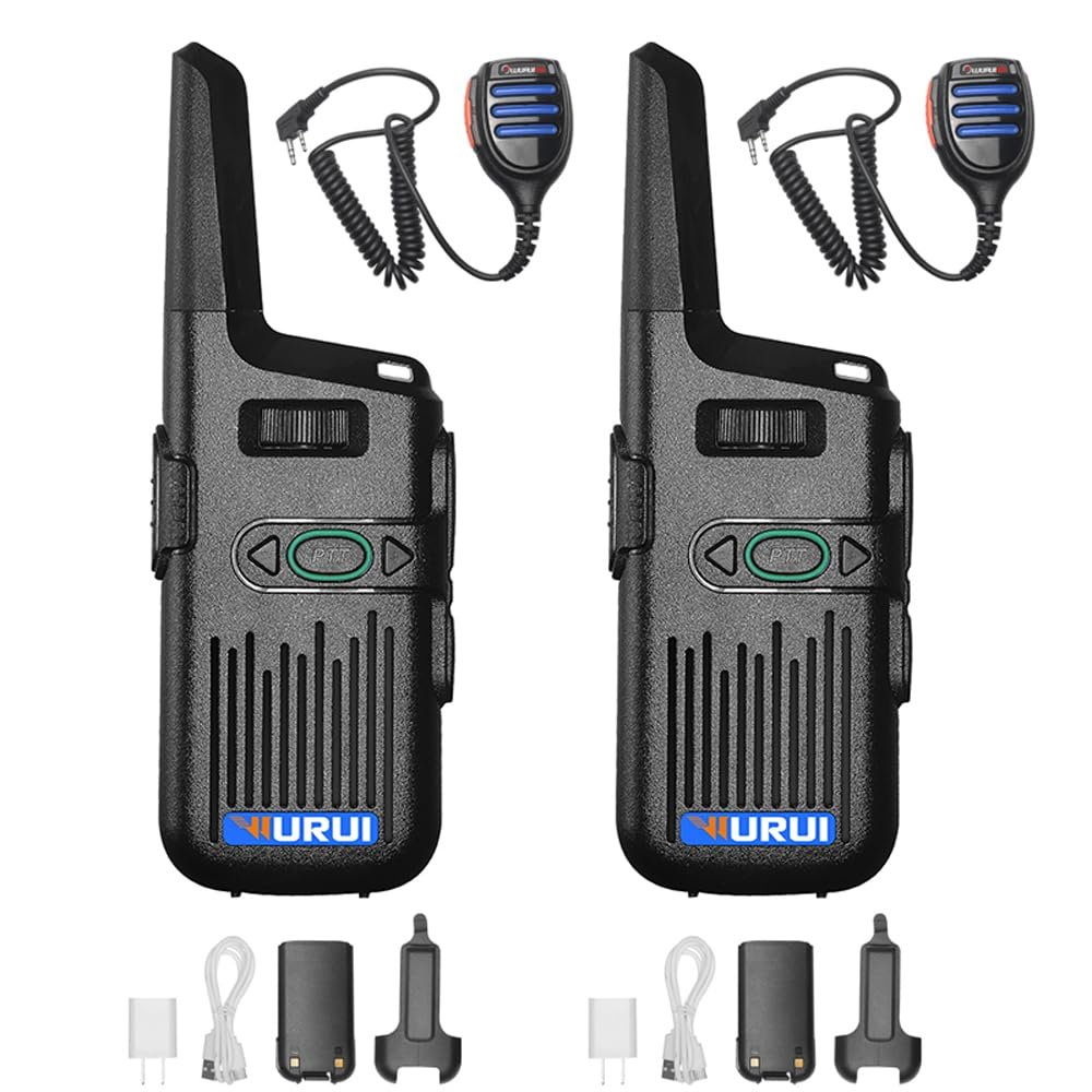 2 pcs wurui TXQ V60 Dual ptt walkie Talkie Mini Two Way Radio Commutator ham Portable uhf Handy 10km Professional Long Range Hunting (2withmicrophones)