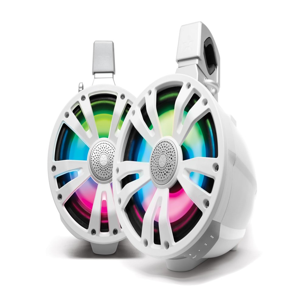 SoundExtreme TA8 ExtremeTower Powersports Marine Waterproof Sealed 8-inch 2-Way  1 Bluetooth Amplified Speaker + 1 Passive Speaker (White)