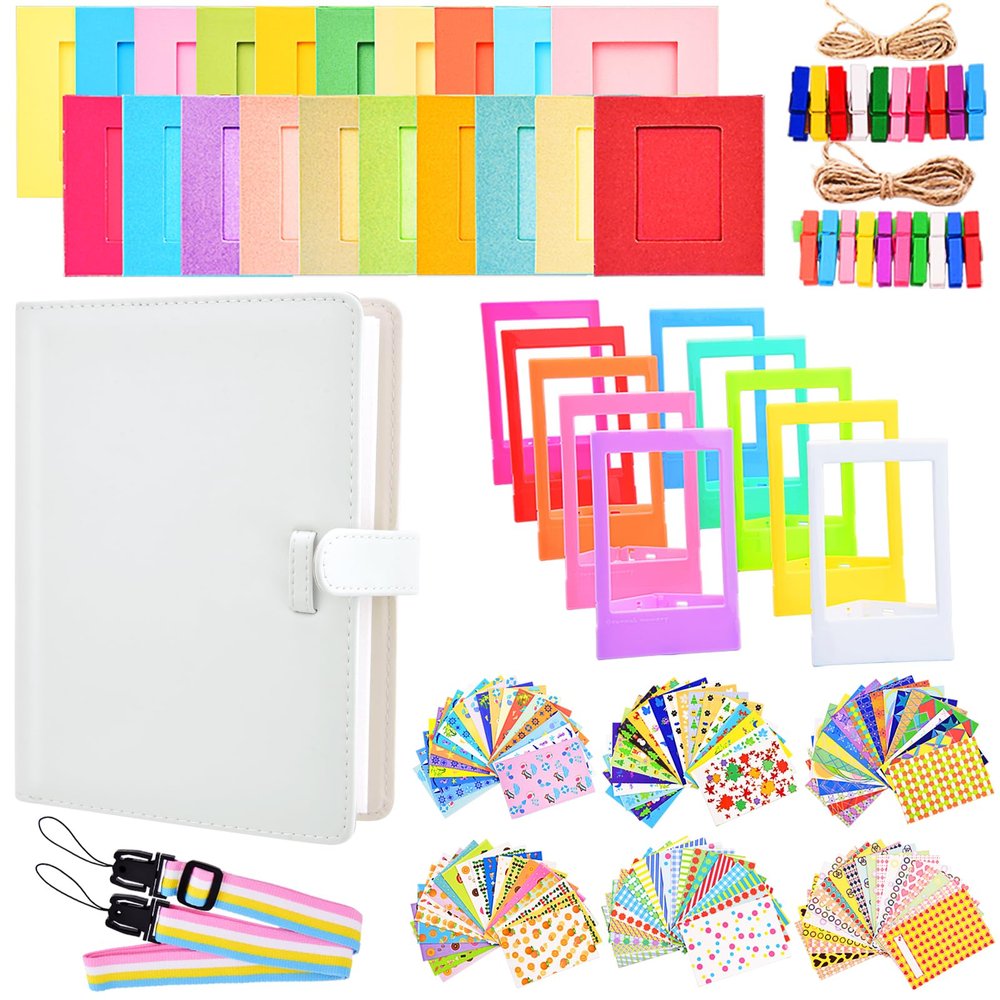 Sunmns Accessories Bundle Kit Compatible with Fujifilm Instax Mini 12 11 9 8 90 70 Instant Camera, Include Album, Film Stickers, Photo Frames, Hanging Frame, Strap (White)