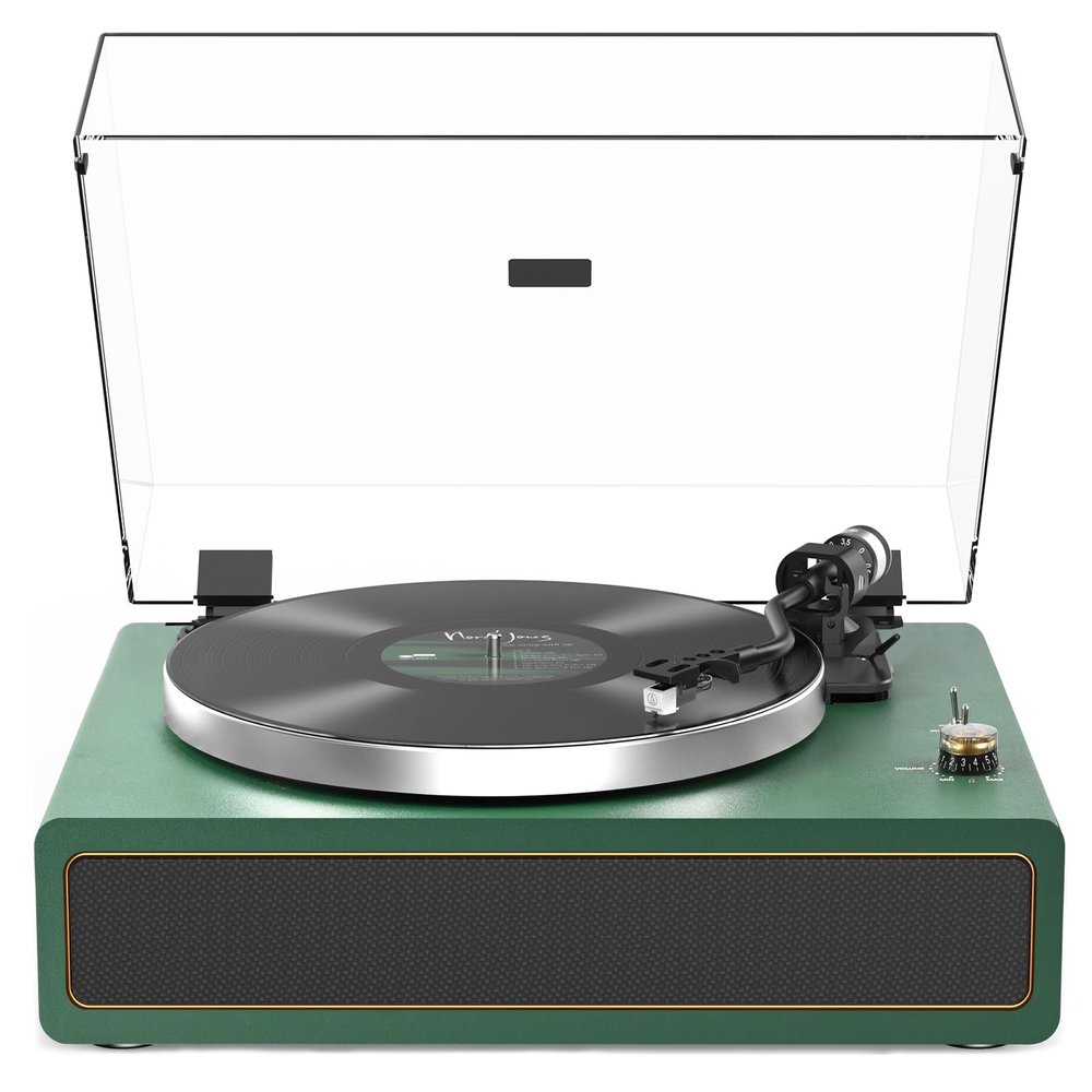 Turntable Record Player with Built-in Speakers, Vinyl Record Player Support Bluetooth Playback Auto Stop 33&45 RPM Speed RCA Line Out AUX in All-in-one Belt-Drive Turntable for Vinyl Records Green