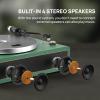 Turntable Record Player with Built-in Speakers, Vinyl Record Player Support Bluetooth Playback Auto Stop 33&45 RPM Speed RCA Line Out AUX in All-in-one Belt-Drive Turntable for Vinyl Records Green view 2