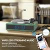 Turntable Record Player with Built-in Speakers, Vinyl Record Player Support Bluetooth Playback Auto Stop 33&45 RPM Speed RCA Line Out AUX in All-in-one Belt-Drive Turntable for Vinyl Records Green view 4