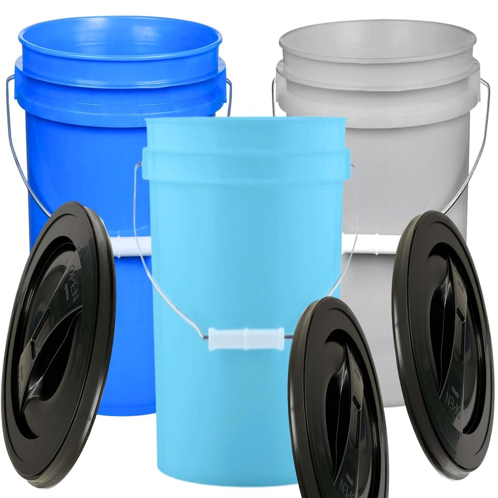 House Naturals 2 Gallon Food Grade Plastic Bucket with Screw on lid- 3 Colors- Made in USA containers- Pack of 3