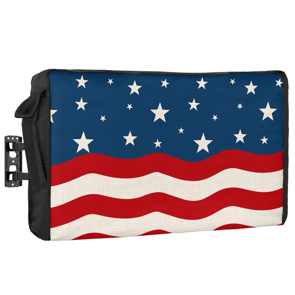 4th of July Outdoor TV Cover 50 Inch Ameriacan Flag TV Enclosure Independence Day Stars Stripes TV Covers for Outside Holiday TV Display Screen Protector with Remote Control Pocket