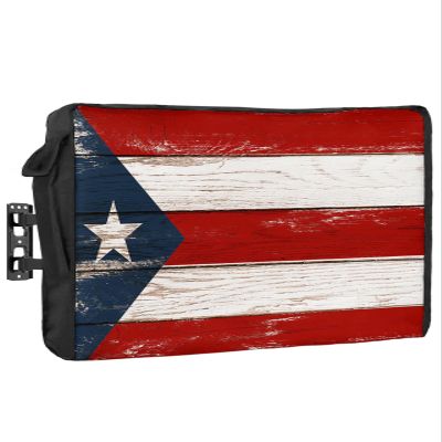 4th of July Outdoor TV Cover 85 Inch Puerto Rico Flag TV Enclosure Independence Day Star Red Stripes Blue Patriot Wood TV Covers for Outside TV Display Screen Protector with Remote Control Pocket