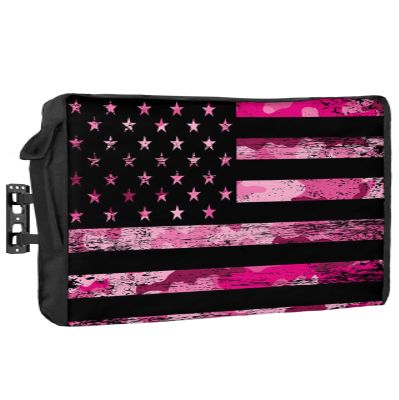 4th of July Outdoor TV Cover 32 Inch Vintage American Flag TV Enclosure Independence Day Old Retro Pink Camouflage TV Covers for Outside Holiday TV Display Screen Protector with Remote Control Pocket