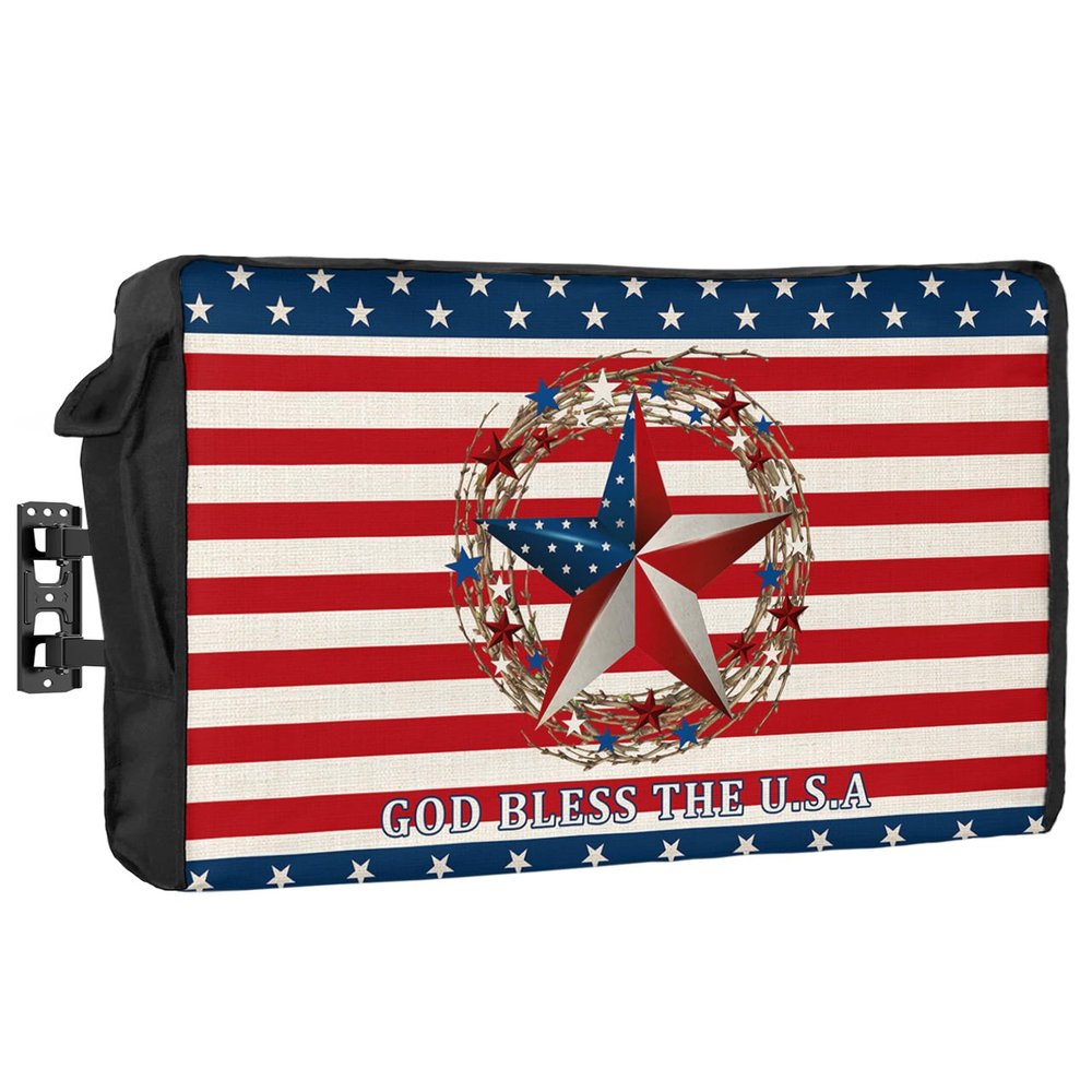 4th of July Outdoor TV Cover 85 Inch American Farmhouse TV Enclosure Independence Day Stars Red Stripes TV Covers for Outside Holiday TV Display Screen Protector with Remote Control Pocket