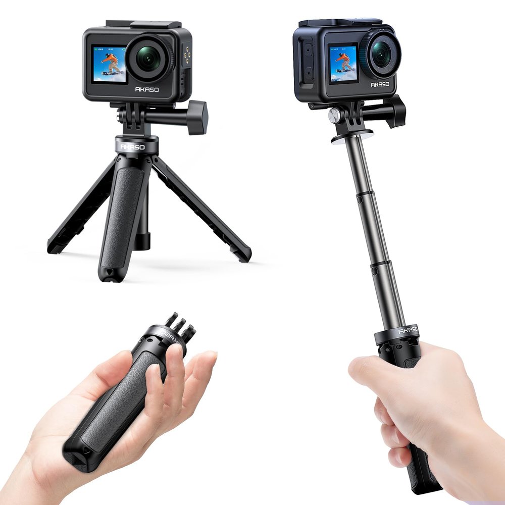 AKASO Mini Selfie Stick Tripod Lightweight Extension for Shooting Video Vlog Accessories Compatible with AKASO Action Camera EK7000/Brave 4/Brave 7 LE/Brave 7/GoPro Hero12/11/10/ 9/Max/DJI Osmo Action