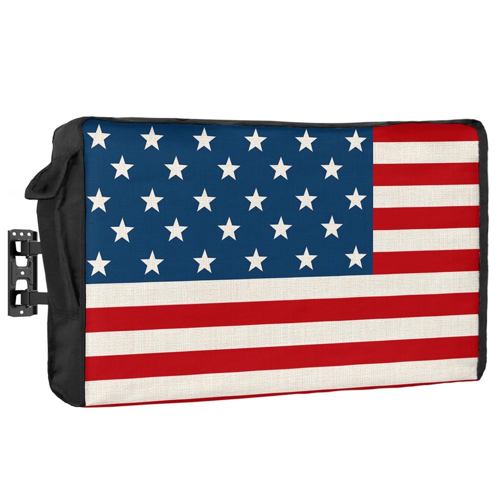 4th of July Outdoor TV Cover 75 Inch US Flag TV Enclosure Independence Day Red Stripes Stars Blue TV Covers for Outside Holiday TV Display Screen Protector with Remote Control Pocket