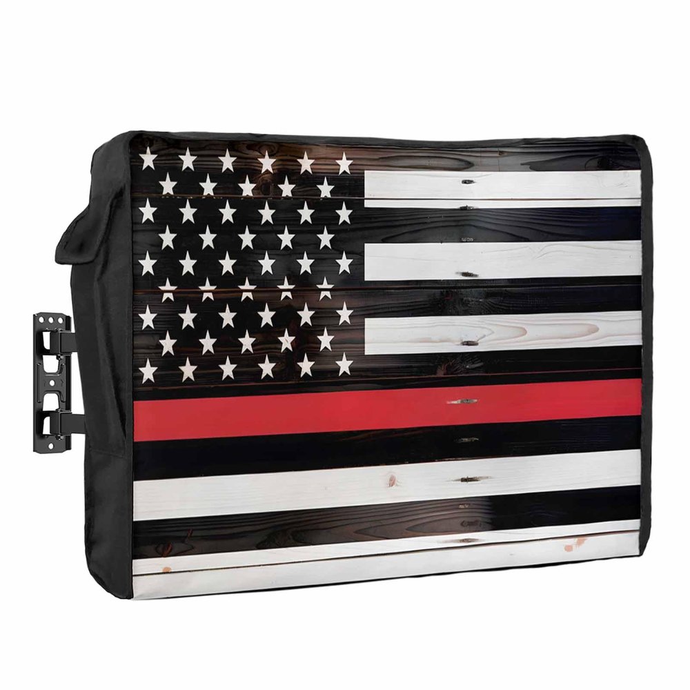 4th of July Outdoor TV Cover 43 Inch Rustic American USA Flag TV Enclosure Independence Day Red Lines Stripe TV Covers for Outside Holiday TV Display Screen Protector with Remote Control Pocket