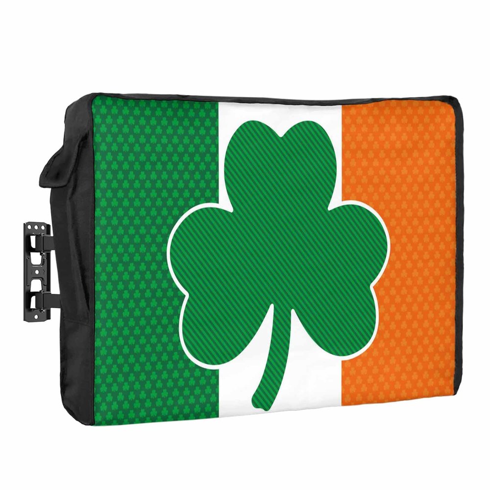 4th of July Outdoor TV Cover 39 Inch Irish Flag Printed with Green Clover Leaf TV Enclosure Independence Day TV Covers for Outside Holiday TV Display Screen Protector with Remote Control Pocket
