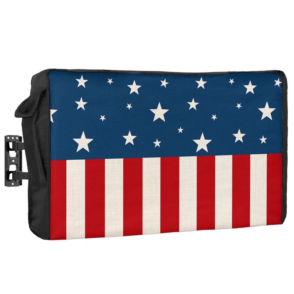 4th of July Outdoor TV Cover 55 Inch American Stars Flag TV Enclosure Independence Day Stripes Patriotic TV Covers for Outside Holiday TV Display Screen Protector with Remote Control Pocket