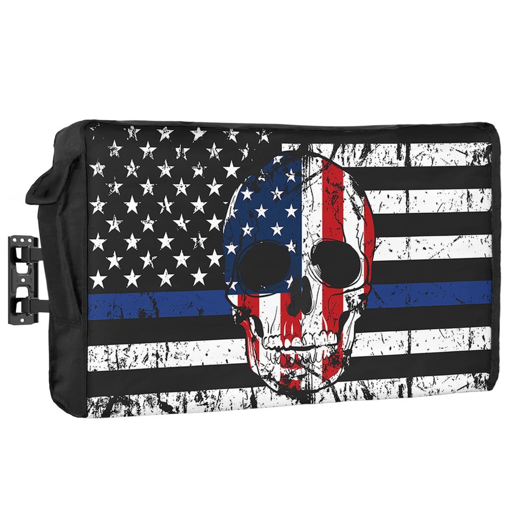 Big Buy Store 4th of July Outdoor TV Cover, American Flag Patriotic Skull, 43 Inch, Weatherproof & Waterproof, Remote Control Pocket, Easy to Install, 1-Year Warranty