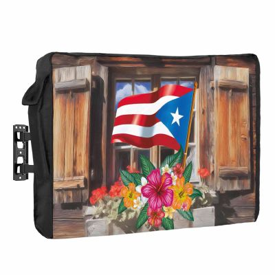 4th of July Outdoor TV Cover 55 Inch Puerto Rico Flag TV Enclosure Independence Day Farm Barn Hibisci Flower TV Covers for Outside Holiday TV Display Screen Protector with Remote Control Pocket