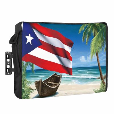 Big buy store 4th of July Outdoor TV Cover 65 Inch Puerto Rico Flag TV Enclosure Independence Day Coco Tree Beach TV Covers for Outside Holiday TV Display Screen Protector with Remote Control Pocket
