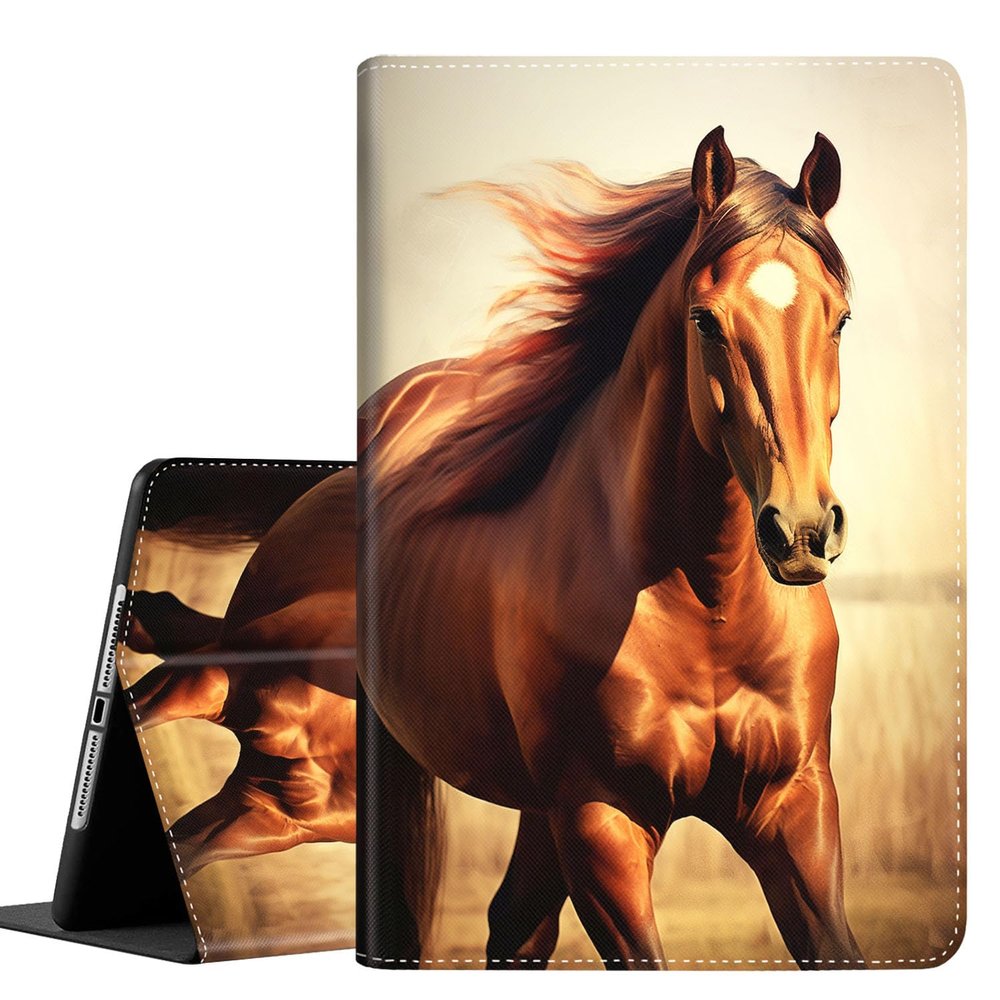 Case for iPad 9th / 8th / 7th Generation (2021/2020/2019) 10.2 inch/iPad Air 10.5" 2019 / iPad Pro 10.5", Leather Smart Cover with Auto Wake/Sleep, Horse