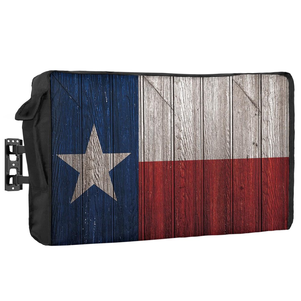 Anoreya Western Texas Star Outdoor TV Cover for 36 to 39 Inch Outside Flat Screen TV Cover - 600D Waterproof and Weatherproof TV Cover, Retro Blue White Red Wood Dustproof TV Display Protectors