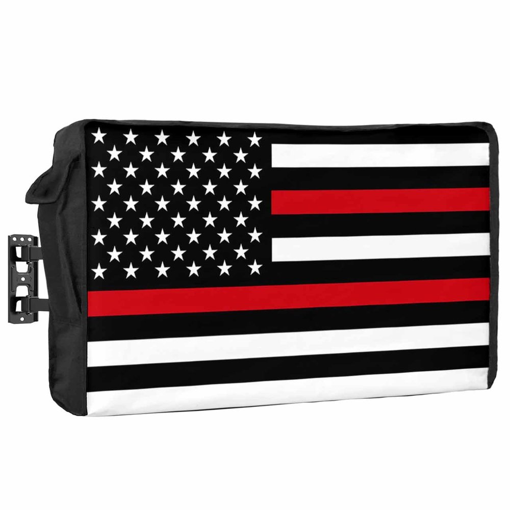 American Flag Red Line Outdoor TV Cover for 30-32 Inch Flat Screen - 600D Waterproof, Weatherproof & Dustproof