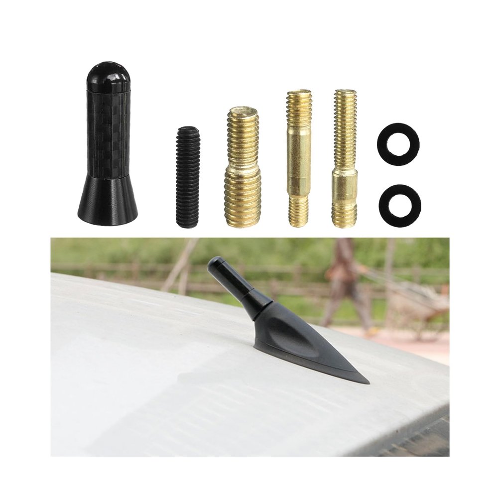 Augeny Car Short Antenna, Carbon Fiber Antenna Replacement with Screws for AM/FM Radio Reception, Car Accessories (1.37", Black)