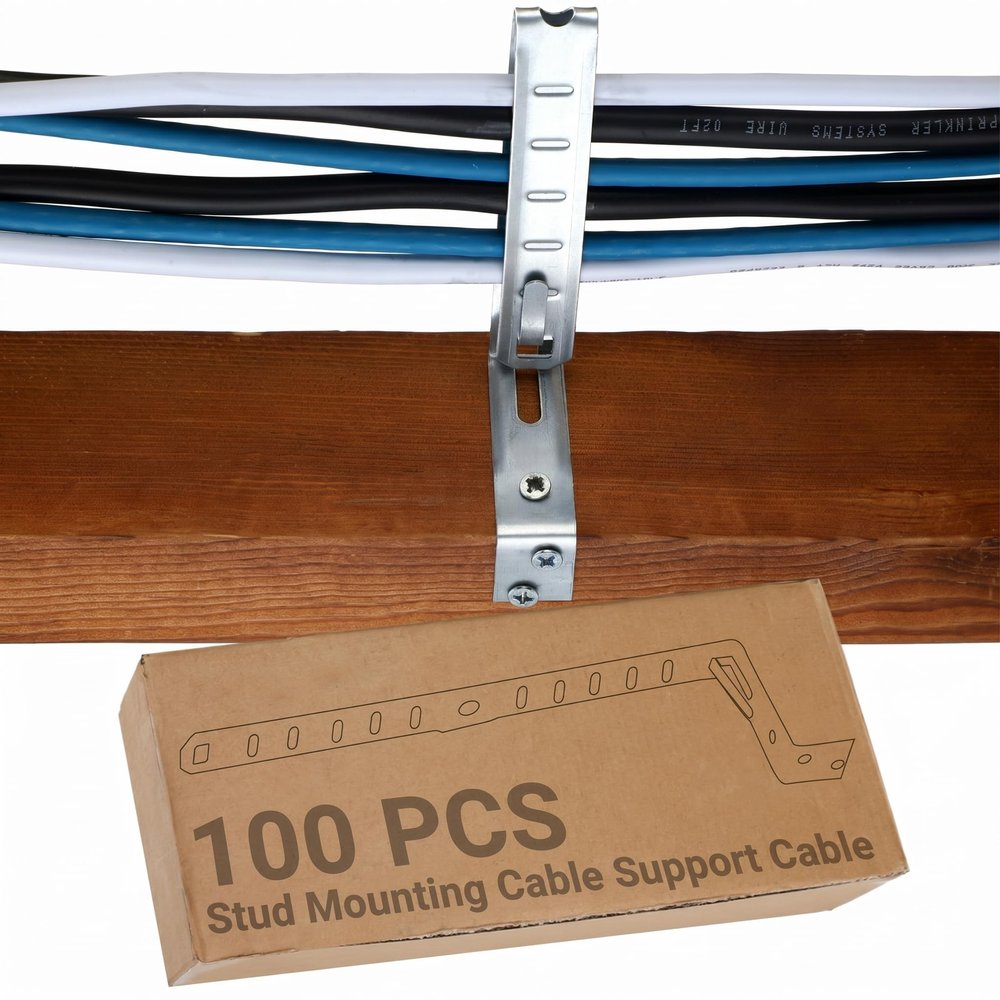 Landhoow 100 Pcs Stud Mounting Cable Support metal stud support CS-CJ6 Pre Galvanized Steel Bolt Mount Cable with Locking Tab, Fasteners With Locking Tab Silver Box Fasteners