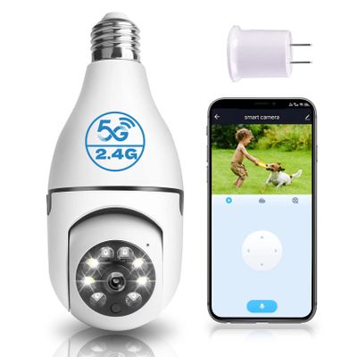 MCJ 2K / 3MP Light Bulb Security Camera, 5G & 2.4G WiFi Security Camera Wireless Outdoor Indoor 360 Camera for Home with Color Night Vision Motion&Siren Alert Auto Motion E27 Socket, IK500
