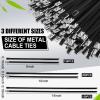 Pelopy 500 Pcs 6", 10", 14" Metal Zip Ties Black 304 Stainless Steel Zip Ties Epoxy Coated Tie Heavy Duty Cable Self Locking Cable Multi Purpose for Machinery Vehicles Exhaust Wrap Outdoor Fence Farms view 2