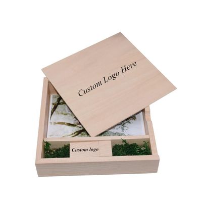4GB Custom USB Flash Drives with Photo Box,Personalized Wedding Day Wooden USB with Your Logo, Fast USB 3.0 Maple Wooden Pendriver with 4x6 Photo Wood Album Box,Laser Engrave Logo Memory Stick