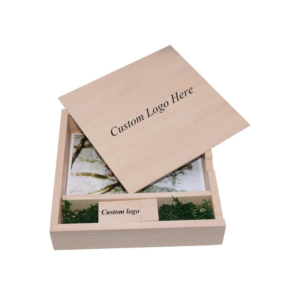 4GB Custom USB Flash Drives with Photo Box,Personalized Wedding Day Wooden USB with Your Logo, Fast USB 3.0 Maple Wooden Pendriver with 4x6 Photo Wood Album Box,Laser Engrave Logo Memory Stick