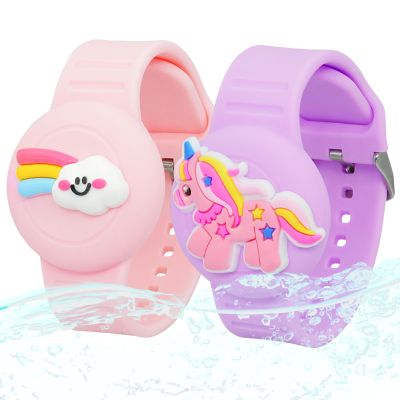 2 Pack Kids Watch Holder for Airtag 2nd & 1st - Cute Waterproof Wristband Bracelet Cover - Unicorn Cloud Design