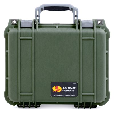 Pelican Protector 1400 Case by ColorCase - OD Green - Medium Size Waterproof Case with Gray Padded Microfiber Dividers & Convoluted Lid Foam - Silver Handles & Latches