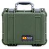 Pelican Protector 1400 Case by ColorCase - OD Green - Medium Size Waterproof Case with Gray Padded Microfiber Dividers & Convoluted Lid Foam - Silver Handles & Latches view 1