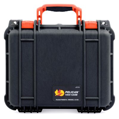 ColorCase Pelican Protector 1400 Case Black - Medium Size Waterproof Case with Pick & Pluck Foam & Convoluted Lid Foam - Orange Handles & Latches