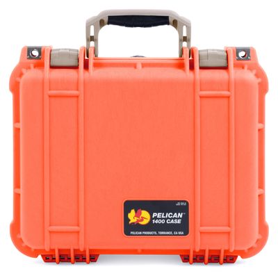 ColorCase Pelican Protector 1400 Case Orange - Medium Size Waterproof Case with Gray Padded Microfiber Dividers & Convoluted Lid Foam - Desert Tan Handles & Latches