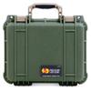 ColorCase Pelican Protector 1400 Case OD Green - Medium Size Waterproof Case with Gray Padded Microfiber Dividers & Convoluted Lid Foam - Desert Tan Handles & Latches view 1