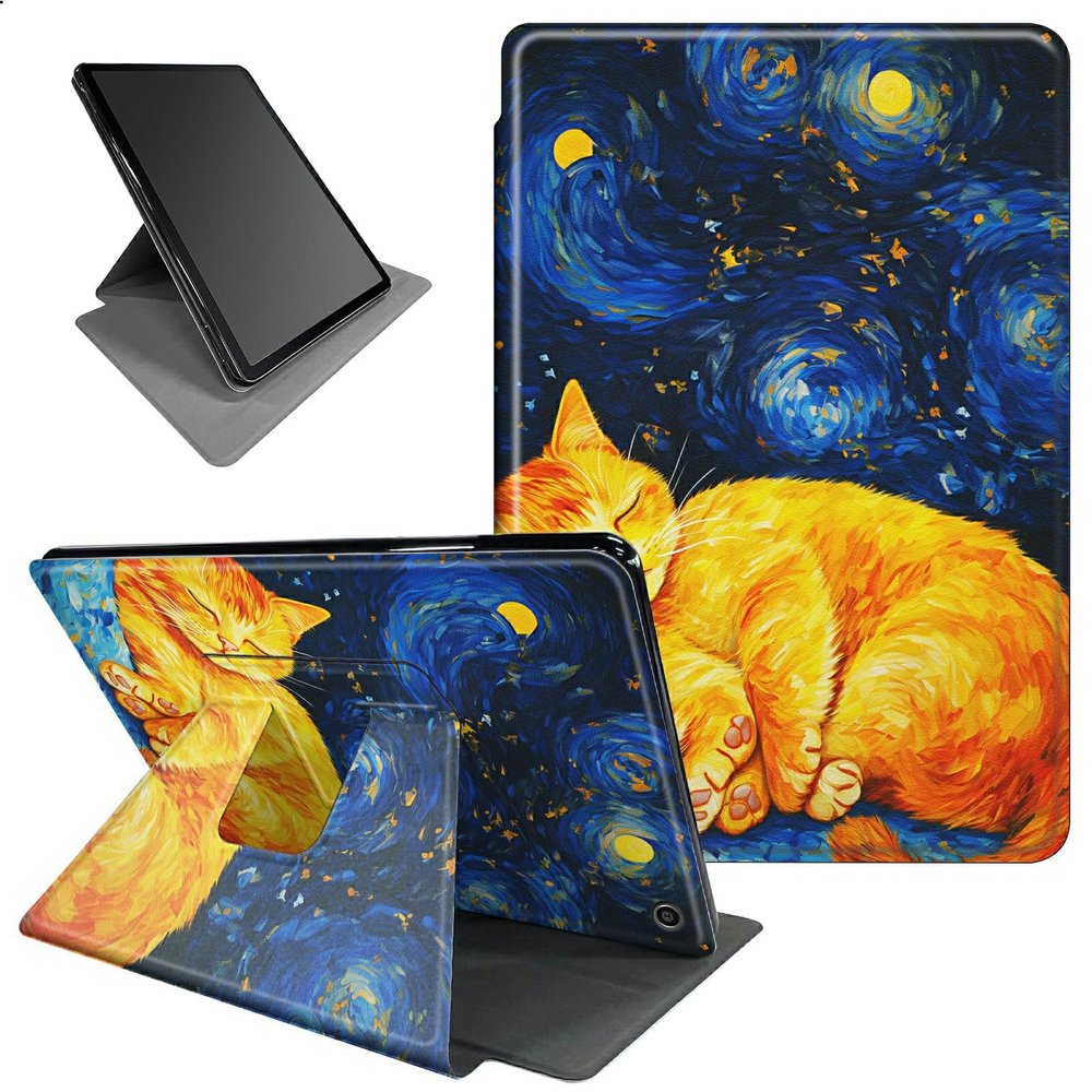 BFSEROBJ for All-New Kindle Fire 7 Tablet Case 12th Generation 2022 Release 7 inch 360 Rotating Degree Stand Lightweight Protective Smart Cover with Auto Wake/Sleep - Orange Cute Cat