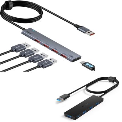 Aceele 10Gbps 4 Ports USB-A Hub Bundle of 5Gbps 4 Ports USB-A HUB, 4ft Extension Long Cable Cord, Multiport Expander for Desktop Computer PC, Laptop, Chromebook, Mac Mini, iMac