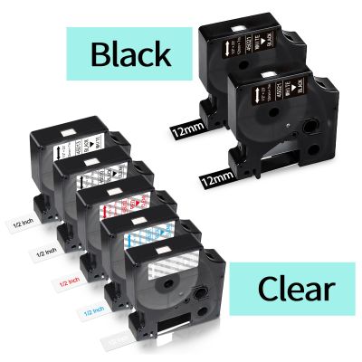 12mm D1 Label Tape Black/Clear Compatible with DYMO D1 Label Maker Refills 1/2Inch x 23Feet, Compatible with DYMO Labelmanger 160 280 210D 360D 420D 450D PnP