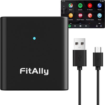 FitAlly Android Auto Wireless Adapter for OEM Wired AndroidAuto Car, 5Ghz WiFi Auto-Connect, Plug & Play USB-C to A/USB-C Cables, No Delay, for Android Phones