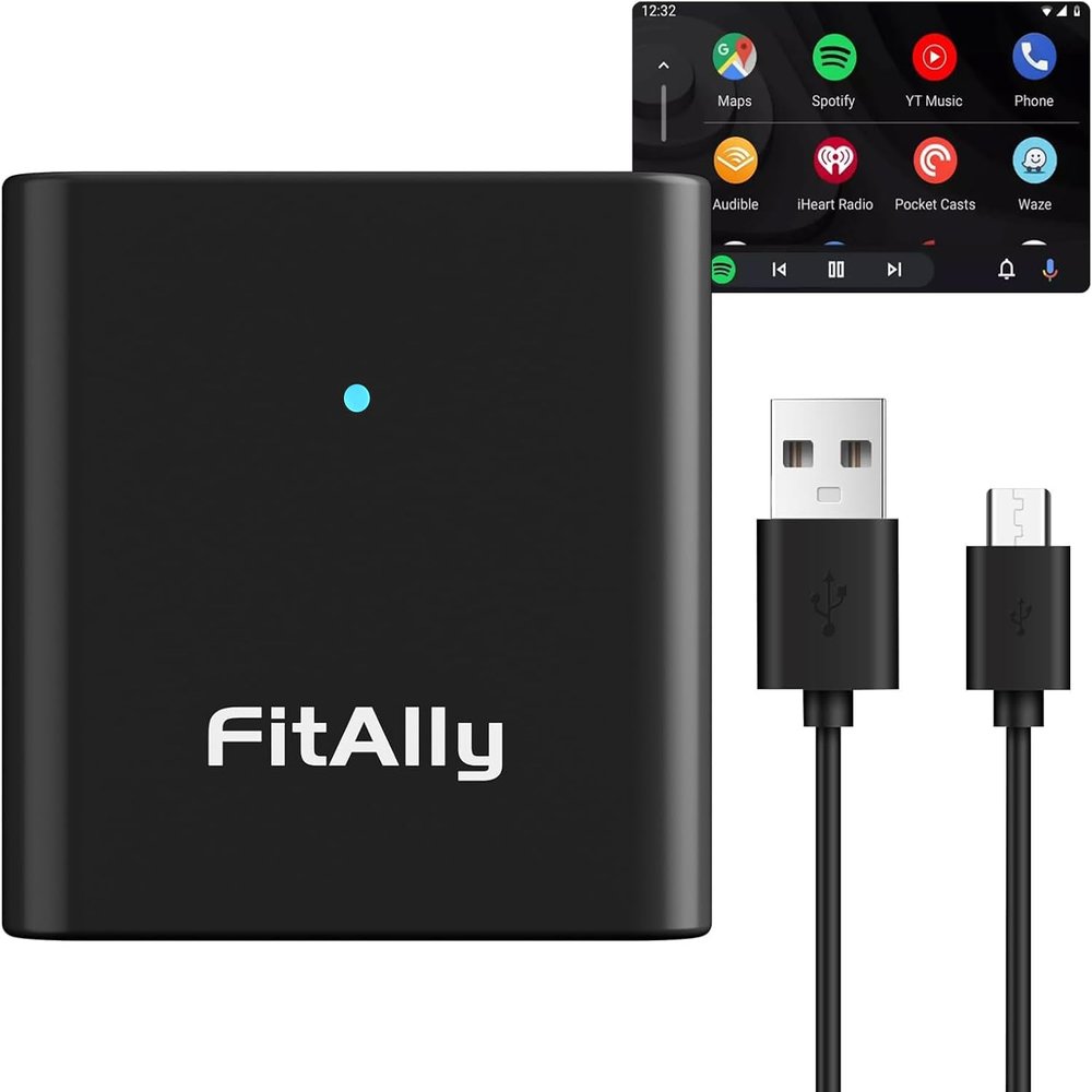 FitAlly Android Auto Wireless Adapter for OEM Wired AndroidAuto Car, 5Ghz WiFi Auto-Connect, Plug & Play USB-C to A/USB-C Cables, No Delay, for Android Phones