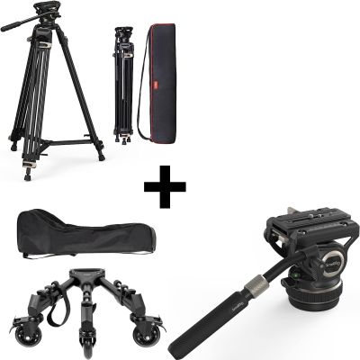 Bundle: SmallRig AD-01 Video Tripod with Universal Photography Tripod Dolly and Heavy Duty Tripod Fluid Video Head
