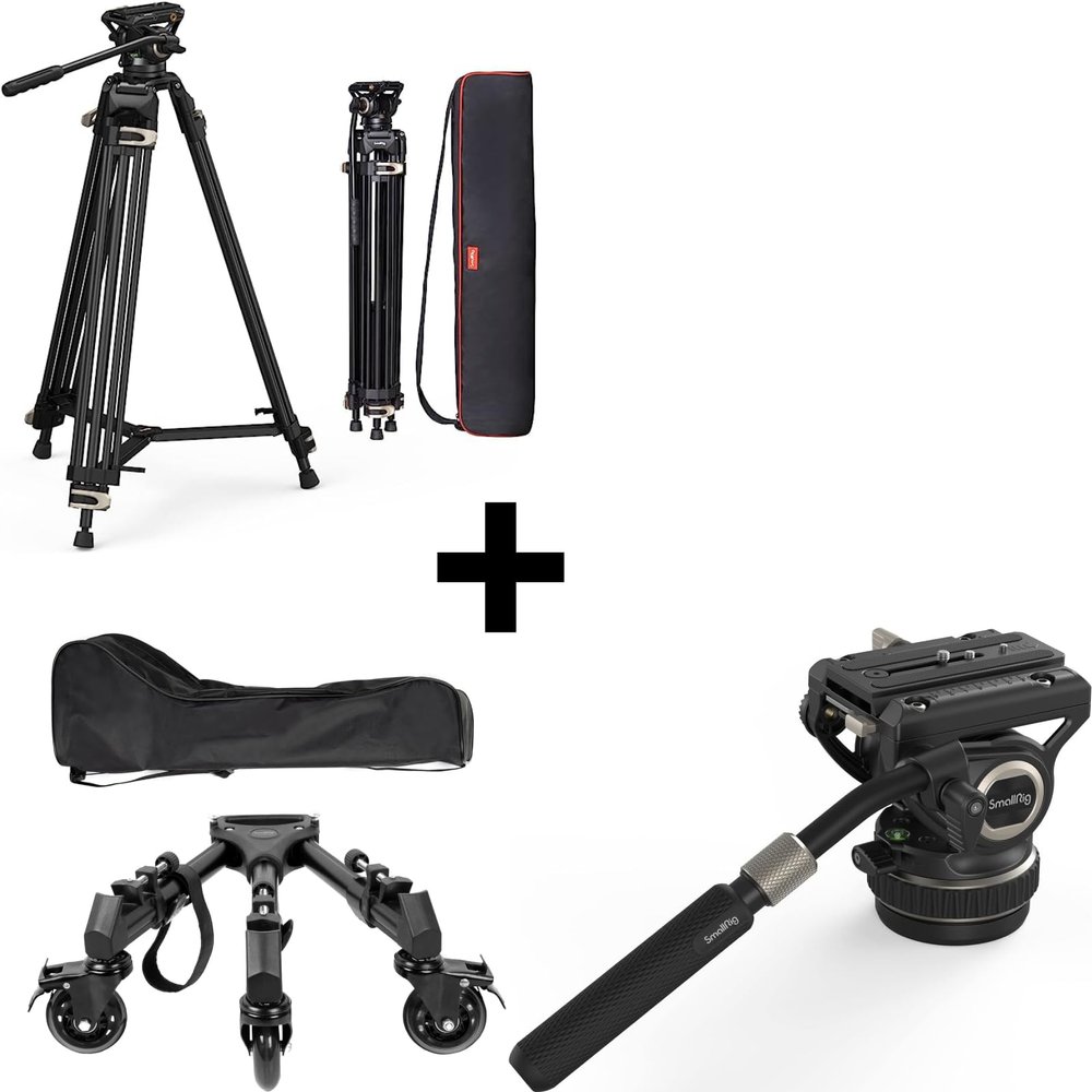 Bundle: SmallRig AD-01 Video Tripod with Universal Photography Tripod Dolly and Heavy Duty Tripod Fluid Video Head
