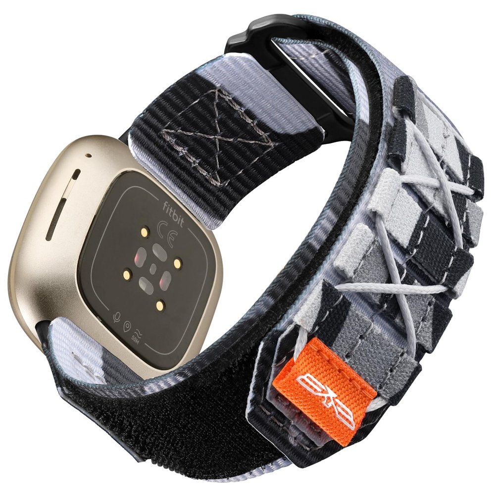 Bandletic Tactical Rugged Bands Compatible with Fitbit Versa 3 Bands, Soft Durable Military Nylon Solo Loop Sport Straps for Fitbit Versa 4/Sense 2/Sense, Large, Camo