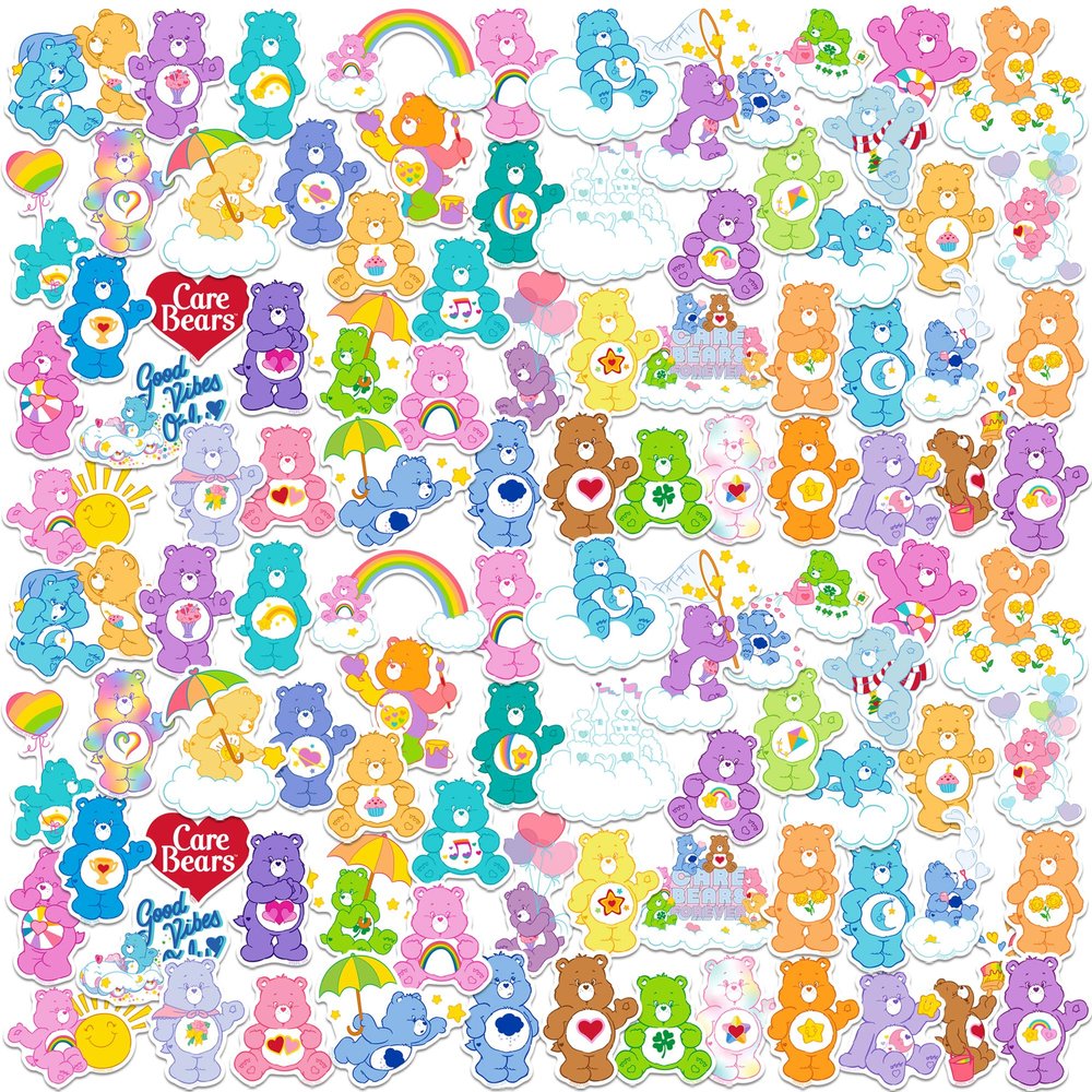 Care Bears Classic 100ct Vinyl Large Deluxe Stickers Variety Pack - Laptop, Water Bottle, Scrapbooking, Tablet, Skateboard, Indoor/Outdoor