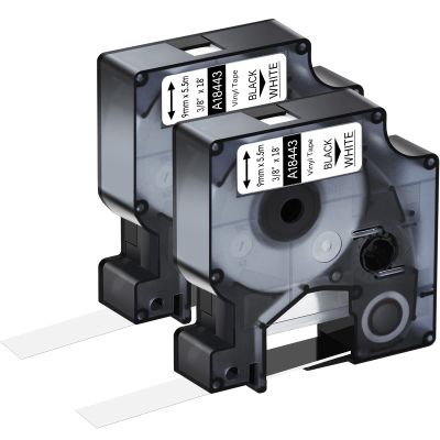 KCMYTONER 2 Pack Compatible for Dymo Rhino Pro IND Vinyl Label Tape 18443 3/8" 9mm Black on White Label for Rhino and 3M Label Maker Tape
