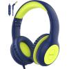 EarFun Kids Headphones Wired with Microphone, 85/94dB Volume Limit Headphones for Kids, Portable Wired Headphone with Shareport, Stereo Sound Foldable Headset for School/Tablet/iPad, Blue Lemon view 1