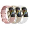 3 Pack Sport Bands Compatible with Fitbit Charge 5 Bands Women Men, Classic Soft Silicone Replacement Straps Wristbands for Fitbit Charge 5 Advanced Fitness & Health Tracker (Rose Gold/Champagne view 1