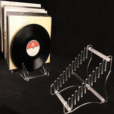 HHUXIUE vinyl record display stand,vinyl display,record display stand,record stand,For record storage and display,Can hold 12 records (transparent)