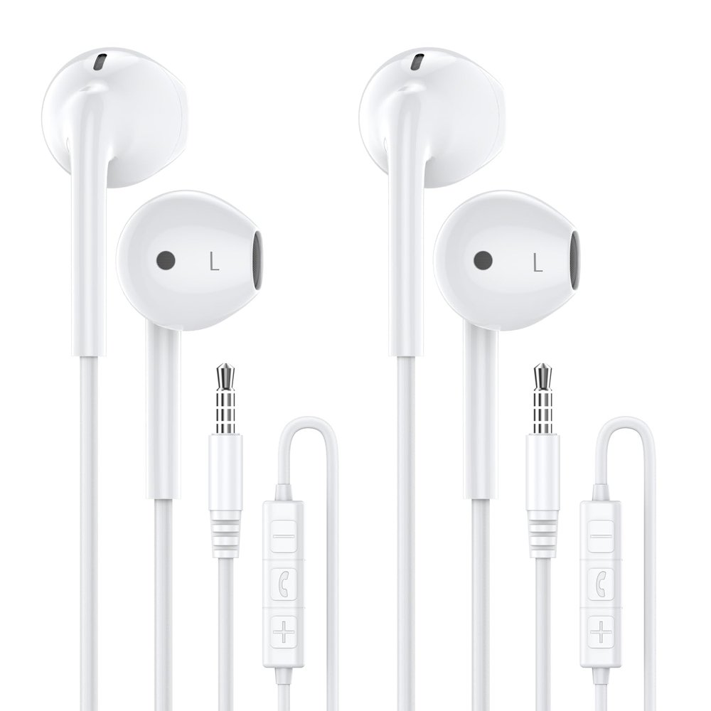 MOSWAG in Ear Headphones, Half in Ear Headphones with Mic Built in Volume Control Suitable for IPad, Android, MP3, Samsung Most 3.5mm Audio Devices
