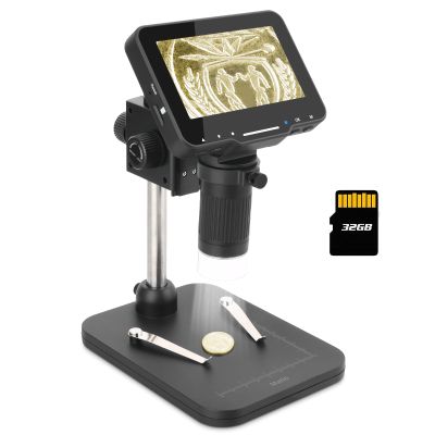 4.3" Coin Microscope 1000x Handheld LCD Digital Microscope with Screen Coin Magnifier with 8 Adjustable LED Lights Compatible with PC Windows/Mac OS with 32GB SD Card